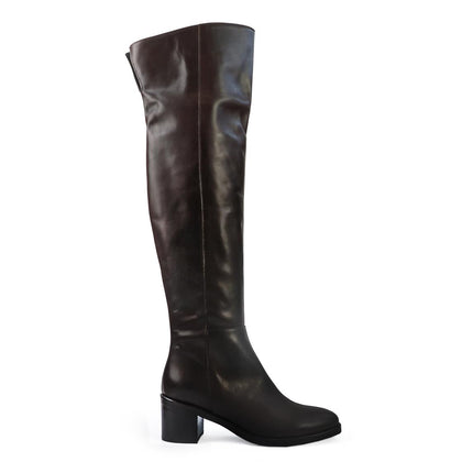 Gianni Crasto Stivale Donna in Pelle Marrone con Tacco Medio e Gambale Alto Sopra il Ginocchio 2530G BROWN Gianni Crasto 