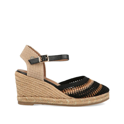 O - Joo Espadrillas Donna con Zeppa in Tessuto Nero Multi - MARIO SPATARELLA