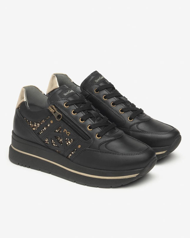 Nero Giardini Sneakers Donna in Pelle Nero e Glitter I514100D NERO 100 Nero Giardini 