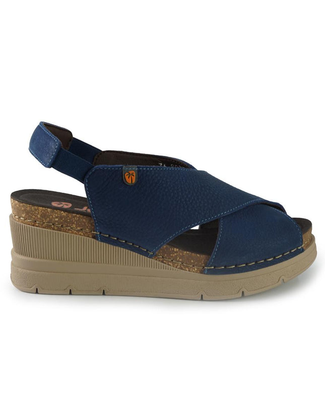 Jungla Sandali Donna con Zeppa in Pelle Blu 8027 OCEAN Jungla 