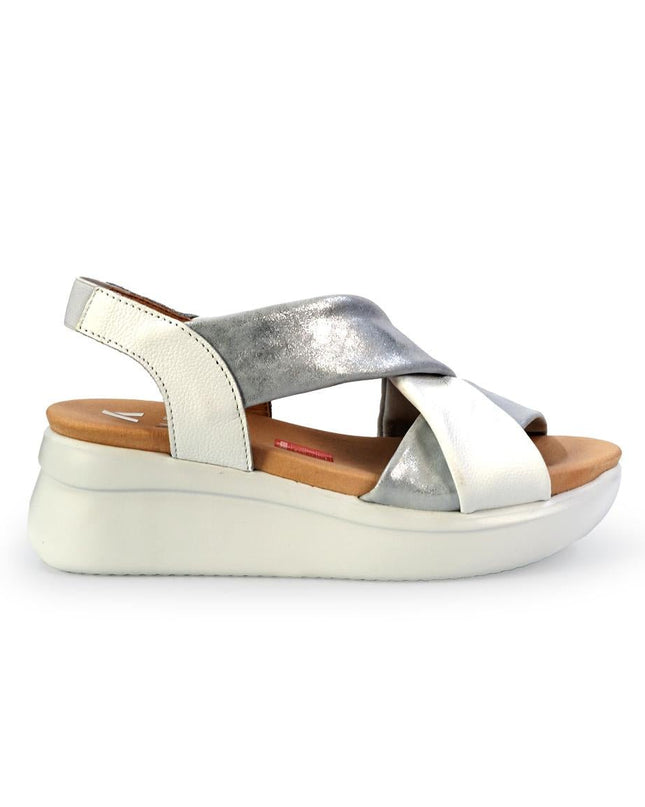 Callaghan Sandali Donna con Zeppa Platform in Pelle Bianca Laminata Argento 29930 LLANA BLANCO Callaghan 