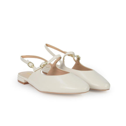 ClaudV Chanel Donna Sling Back Tacco Basso in Pelle Panna - MARIO SPATARELLA