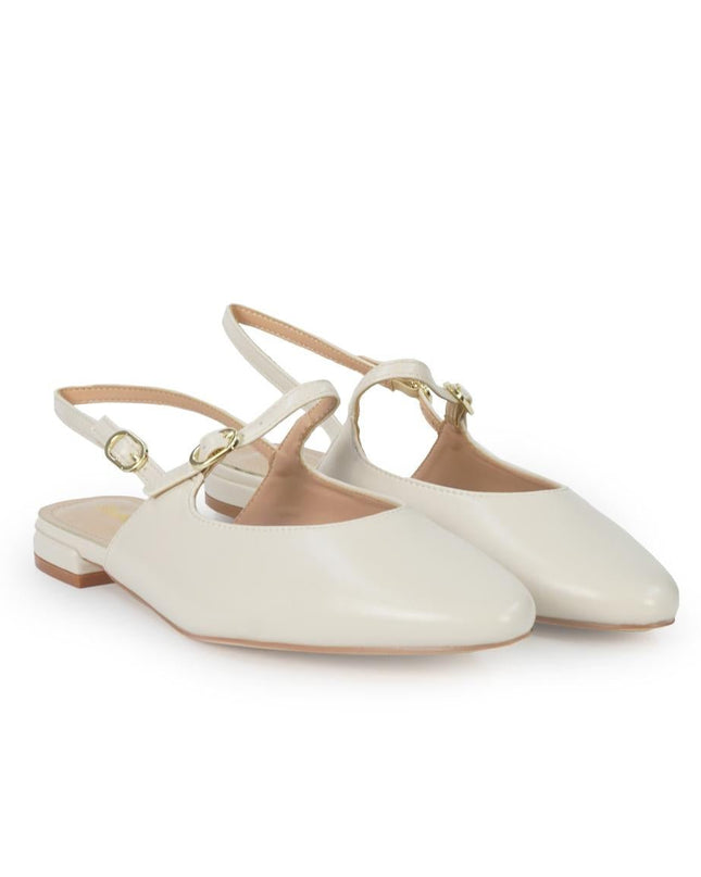ClaudV Chanel Donna Sling Back Tacco Basso in Pelle Panna - MARIO SPATARELLA