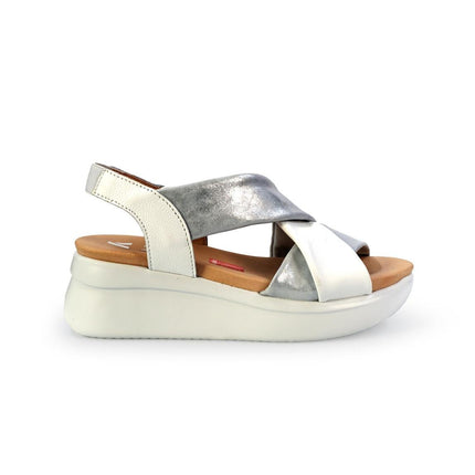 Callaghan Sandali Donna con Zeppa Platform in Pelle Bianca Laminata Argento 29930 LLANA BLANCO Callaghan 