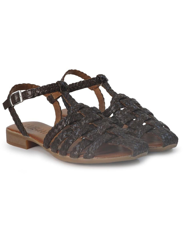 Vueva Sandali Infradito Flat Donna in Pelle Intrecciata Marrone - MARIO SPATARELLA