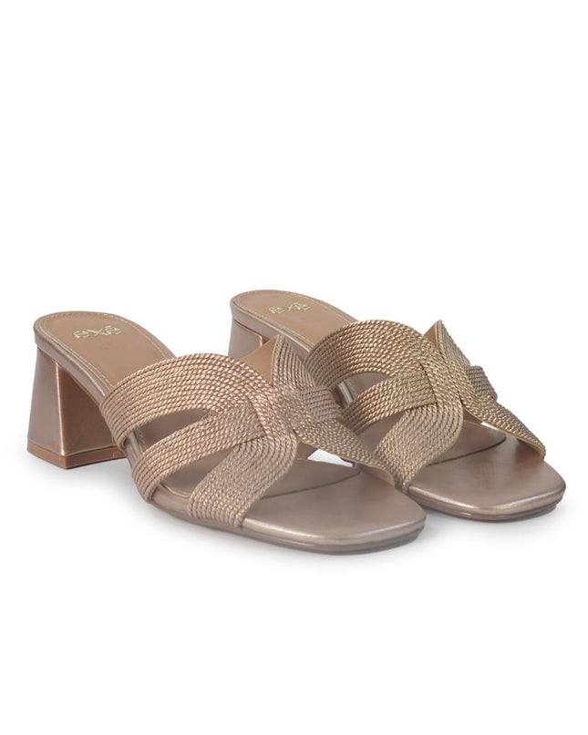 Exe Sandalo Sabot Donna con Tacco in Tessuto Laminato Rosa Pink Gold POLINA545 PINK GOLD Exe 