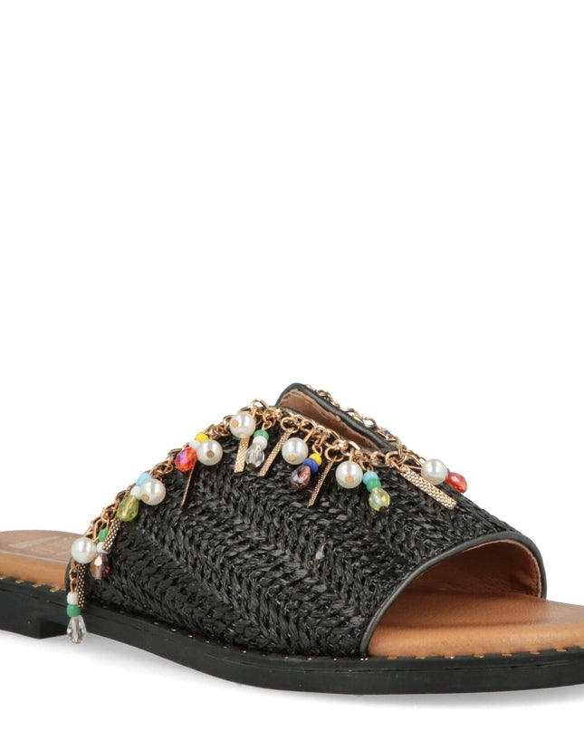 O-Joo Sandalo Flat Donna in Tessuto Nero Multicolor MILEY CARRIBEAN BLACK O-JOO 