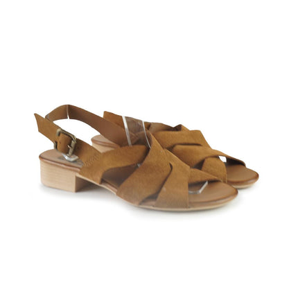 Bueno Sandali Donna con Tacco Basso in Camoscio Cuoio E2702 TABACCO Bueno 