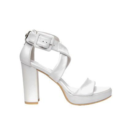NeroGiardini Sandalo Donna con Tacco e Plateau in Pelle Bianca - MARIO SPATARELLA
