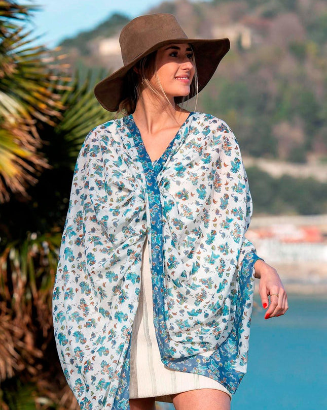 Foulard Pareo in Cotone Stampato Fantasia Azzurro - MARIO SPATARELLA