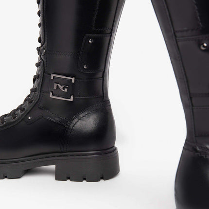 Nero Giardini Stivali Anfibio Donna in Pelle Nero - MARIO SPATARELLA