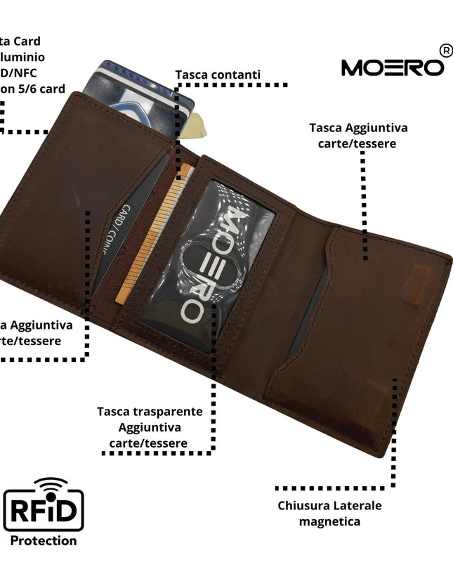 Moero Pro Plus Crazy Horse Cioccolato Zip Portafoglio Slim - MARIO SPATARELLA