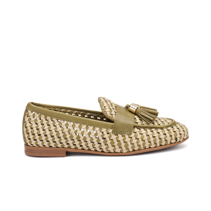 Frau Mocassini Donna con Nappine in Pelle Intrecciata Verde - MARIO SPATARELLA