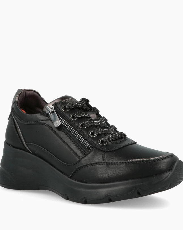 Impronte Sneakers Donna Lacci e Zip in Pelle Nero - MARIO SPATARELLA