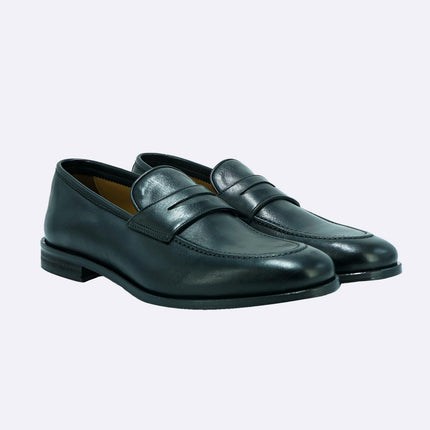 Mocassino College in Pelle Nero Fondo Cuoio Elegante GOLD 1 NERO Rogal's 