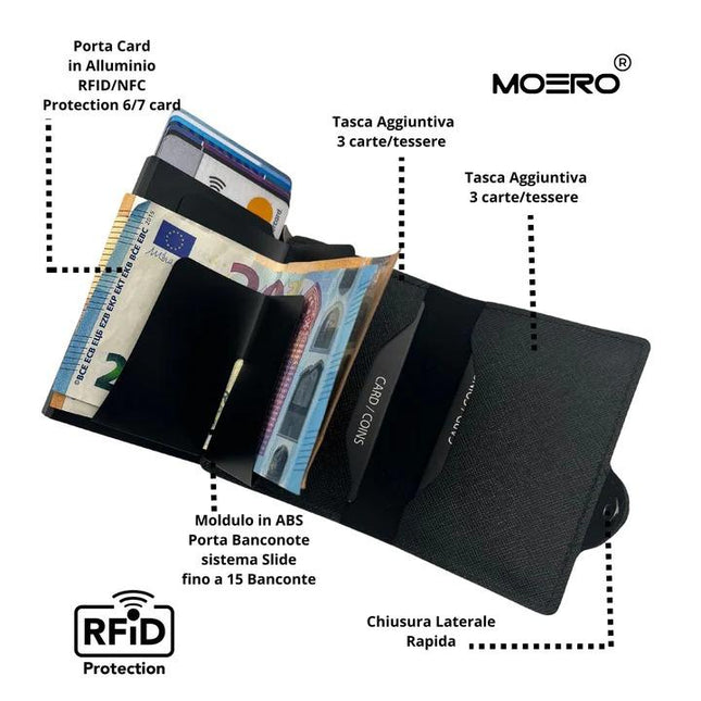 Moero Saffiano Black Zip Portafoglio Slim SAFFIANO BLACK ZIP NERO Moero 