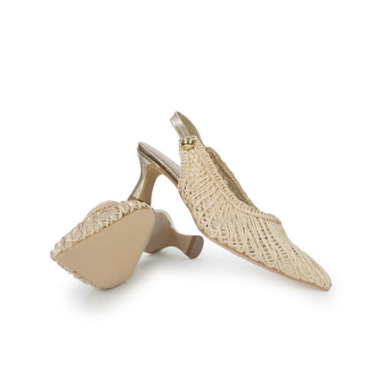 Luis Anne Chanel Mary Jane Slingback Kitten Heel in Tessuto Nude Oro - MARIO SPATARELLA