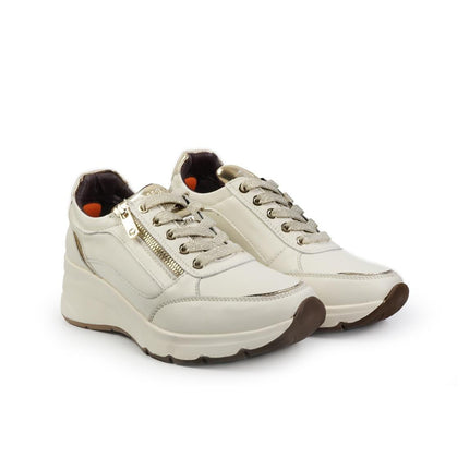 Impronte Sneakers Donna Lacci e Zip in Pelle Off White - MARIO SPATARELLA