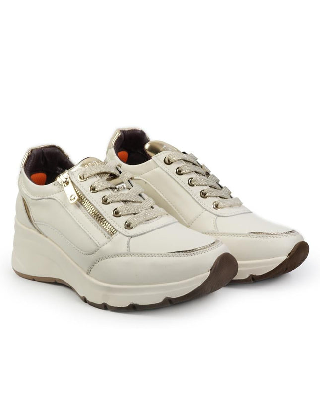 Impronte Sneakers Donna Lacci e Zip in Pelle Off White - MARIO SPATARELLA