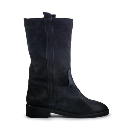 Spatarella Stivaletti Donna Tacco Basso Tubolare in Pelle Ingrassata Blu - MARIO SPATARELLA