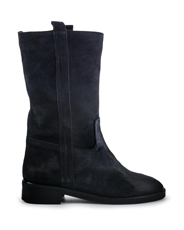 Spatarella Stivaletti Donna Tacco Basso Tubolare in Pelle Ingrassata Blu - MARIO SPATARELLA