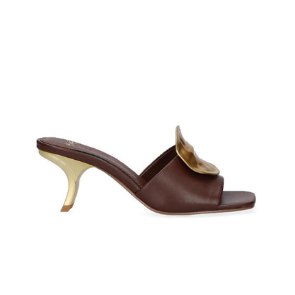 Exe Sandalo Donna Sabot con Tacco e Accessorio Asimmetrico NINA 212 BROWN GOLD Exe 