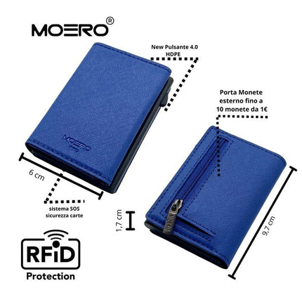 Portafoglio Slim PRO SAFFIANO BLU SHOCK ZIP BLU SHOCK Moero 