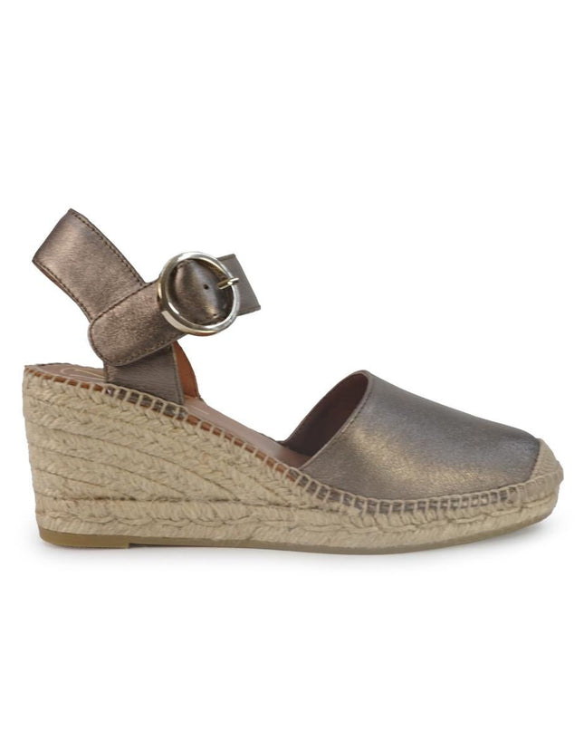 Viguera Espadrillas Alpargatas Donna con Cinturino in Pelle Laminata Fumo - MARIO SPATARELLA