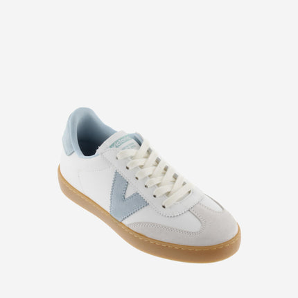 Victoria Sneakers Donna Bassa Pelle Bianco Celeste - MARIO SPATARELLA