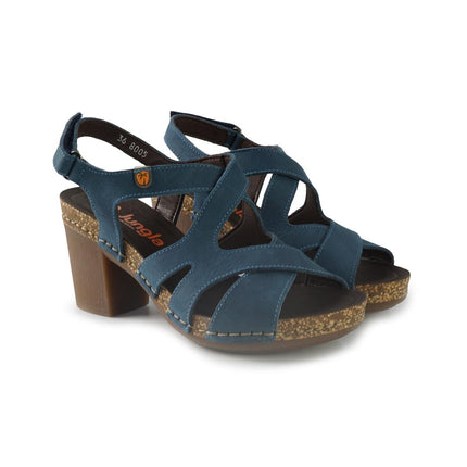 Jungla Sandali Donna in Pelle con Tacco e Plateau Blu 8005 OCEAN Jungla 