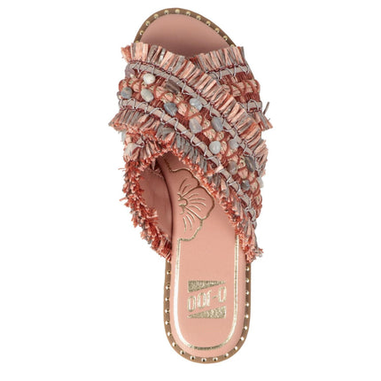 O - Joo Sandalo Flat Donna in Tessuto con Pietre Rosa - MARIO SPATARELLA