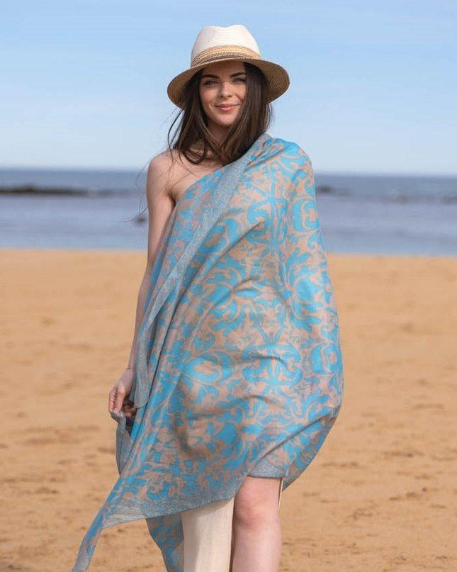 Foulard Pareo in Cotone Stampato Fantasia Beige ACT122C COTTON BEIGE Colores de Otono 
