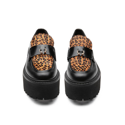 Mocassini Cult Donna con Zeppa in Pelle Nero e Cavallino Animalier CLW453801 AXL JAGUAR Cult 