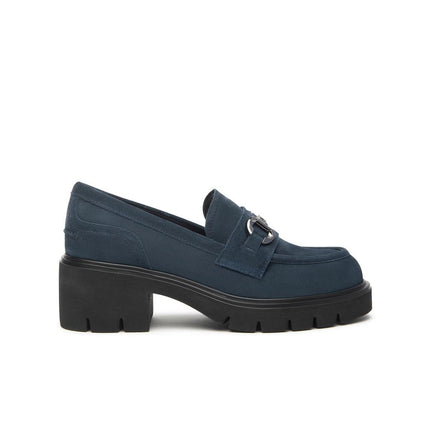 Nero Giardini Mocassini Donna con Tacco e Morsetto in Camoscio Blu - MARIO SPATARELLA