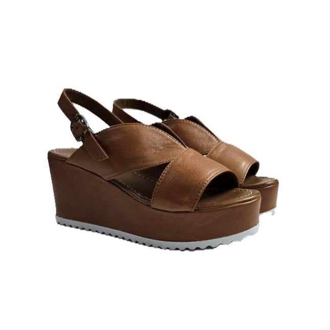 Bueno Sandali Donna con Zeppa Alta in Pelle Cuoio A5600 TAN Bueno 