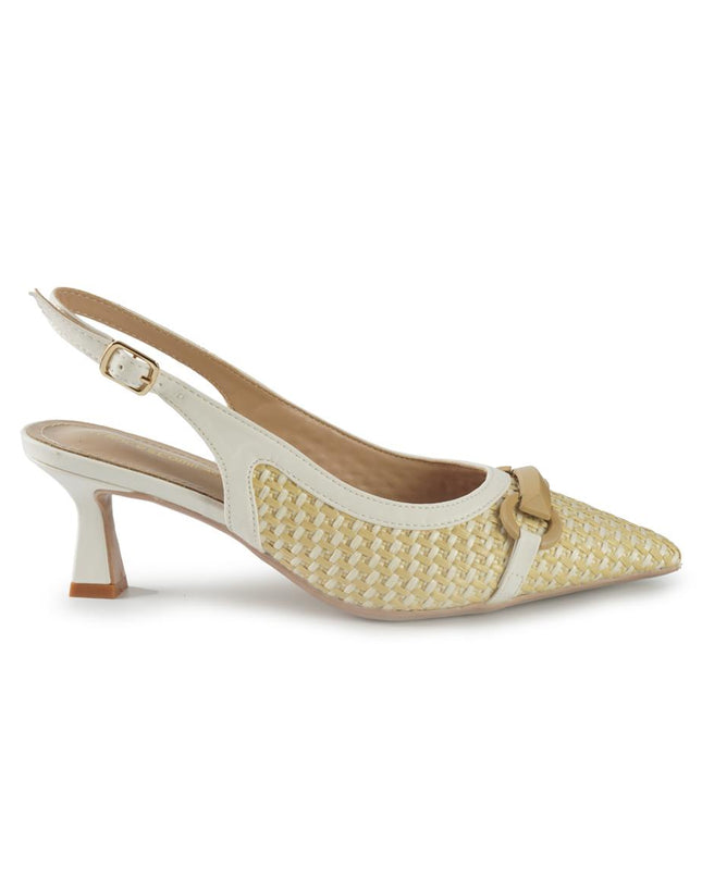 Francesco Milano Chanel Slingback con Tacco in Pelle e Raffia Bianco E06-06K PRAGA RAFFIA Francesco Milano 
