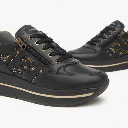 Nero Giardini Sneakers Donna in Pelle Nero e Glitter - MARIO SPATARELLA