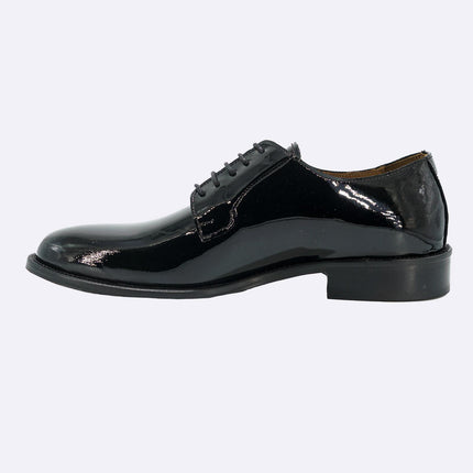 Stringata Uomo Elegante Sposo Cerimonia Vernice Nero Fondo Cuoio Cucito Derby Liscio - MARIO SPATARELLA