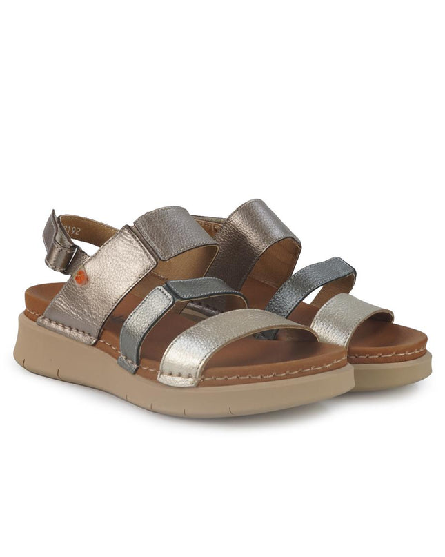 Jungla Sandali Donna Zeppa Bassa in Pelle Laminata Multicolor Champagne 8192 CHAMPAGNE MULTI Jungla 