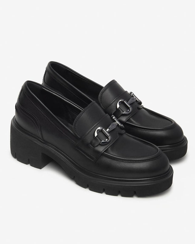 Nero Giardini Mocassini Donna con Tacco e Morsetto in Pelle Nera<BR/> I513980D NERO 100 Nero Giardini 
