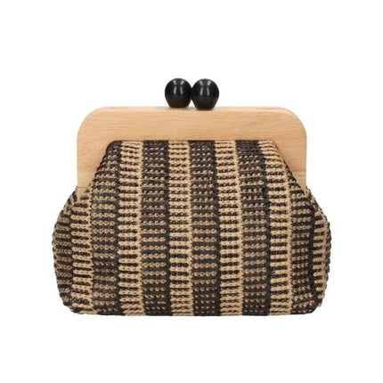 Exe Borsa Pochette Donna a Mano e Tracolla in Tessuto Nero Beige M003 RAFFIA 3 Exe 