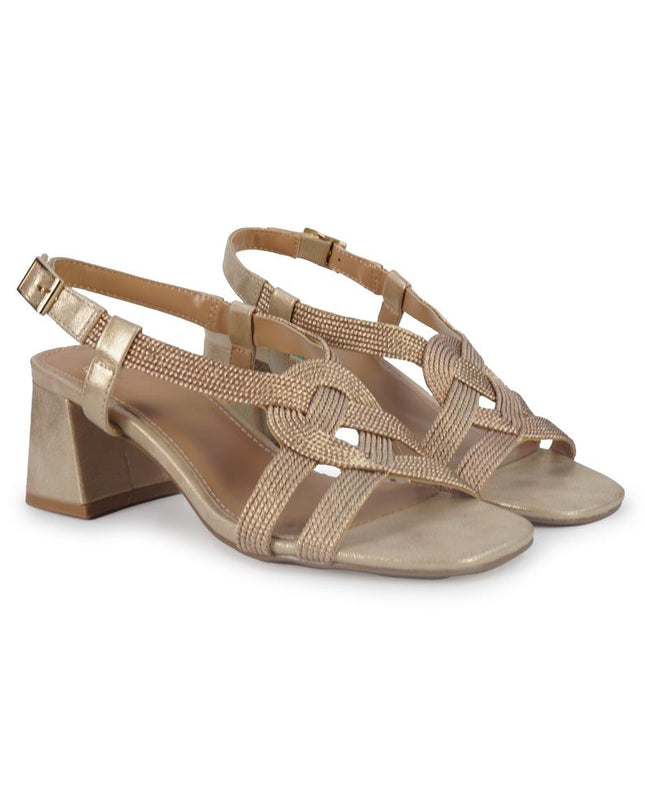 Exe Sandalo Donna con Tacco in Tessuto Laminato Rosa Pink Gold - MARIO SPATARELLA