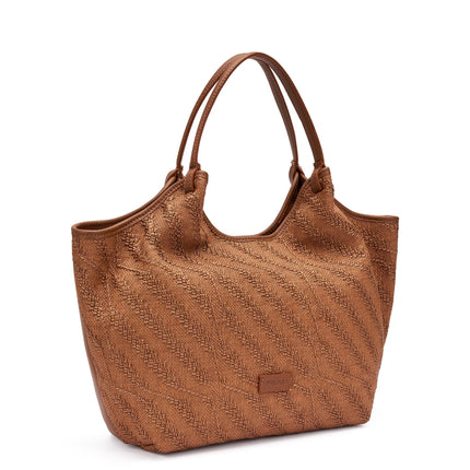 Frau Borsa Donna Shopper con Tracolla in Pelle e Tessuto Caramello B356 EAR Frau 