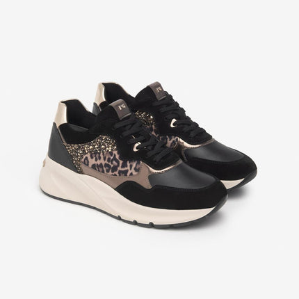 Nero Giardini Sneakers Donna in Camoscio Nero e Animalier Leopardo - MARIO SPATARELLA