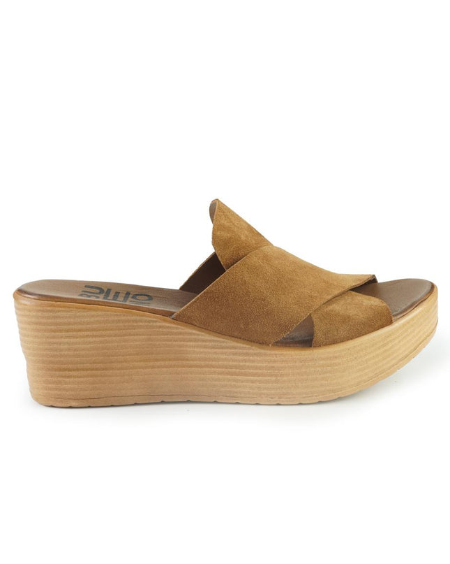 Bueno Sandali Donna con Zeppa in Camoscio Cuoio A4703 CAMOSCIO Bueno 