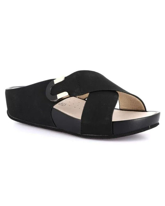 Grunland Sandalo Donna Ciabatta Confort con Velcro in Tessuto Nero - MARIO SPATARELLA