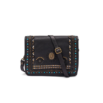 Frau Borsa Donna Borchiata con Tracolla in Pelle Nera - MARIO SPATARELLA