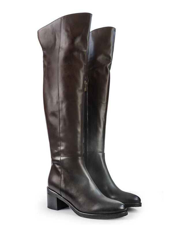 Gianni Crasto Stivale Donna in Pelle Marrone con Tacco Medio e Gambale Alto Sopra il Ginocchio - MARIO SPATARELLA