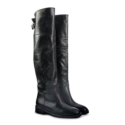 Spatarella Stivali al Ginocchio Tubolare a Tacco Basso in Pelle Nero LS181 BLACK Spatarella 