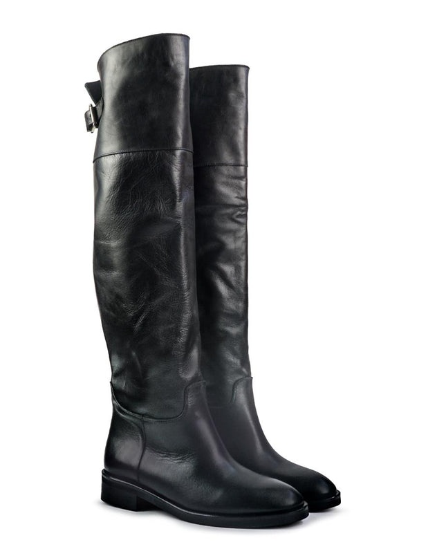 Spatarella Stivali al Ginocchio Tubolare a Tacco Basso in Pelle Nero LS181 BLACK Spatarella 